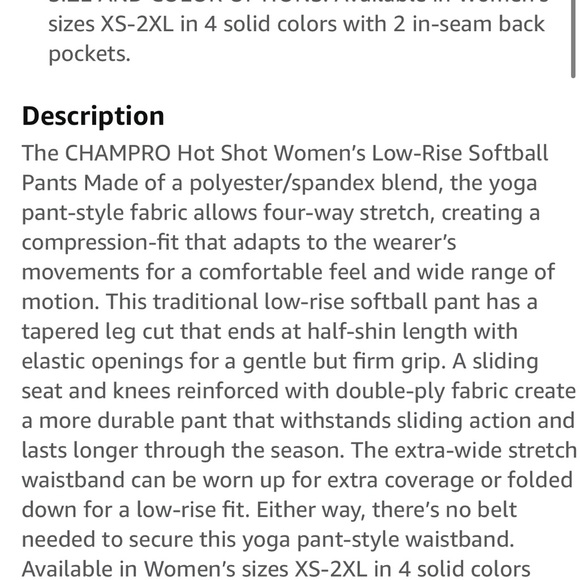 CHAMPRO Women's Yoga softball Pant-NWT - Picture 4 of 5